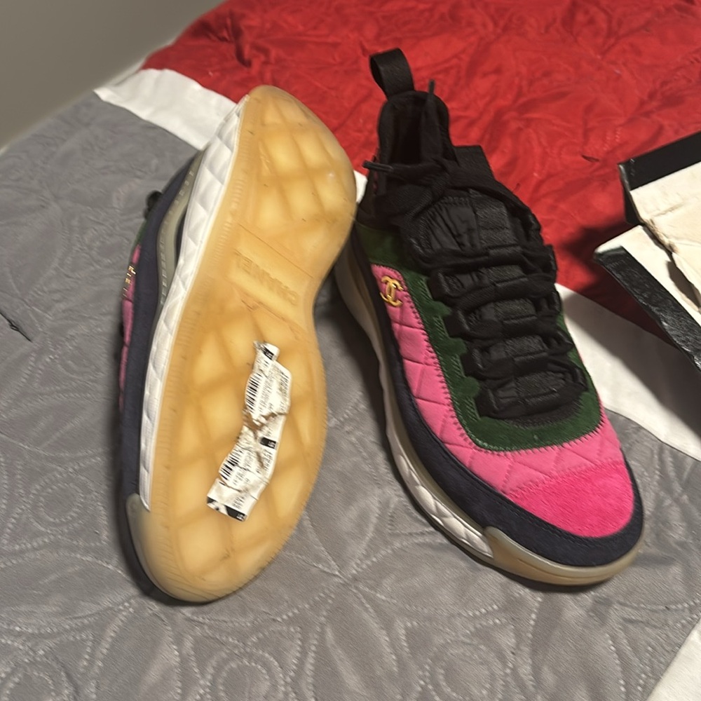 Chanel Women's Pink, Green, and Black Sneakers - Picture 5 of 5
